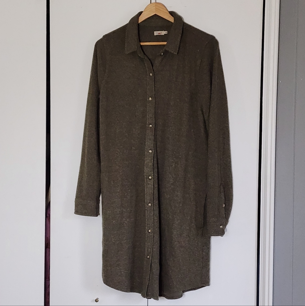 Faherty Olive Green Long Shirt Dress